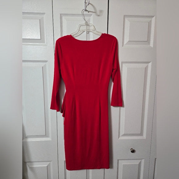 Calvin Klein Red Long Sleeved Dress, Size 8, Ruched At Waist, Faux Wrap, EUC - Picture 10 of 10